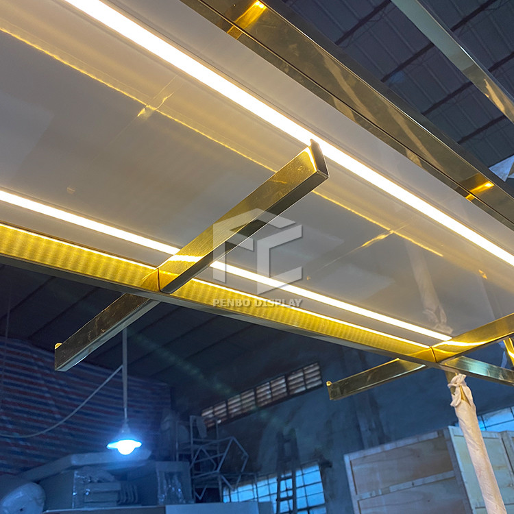 Golden Luminous Clothing Diplay Stand For Garment Shop Furniture