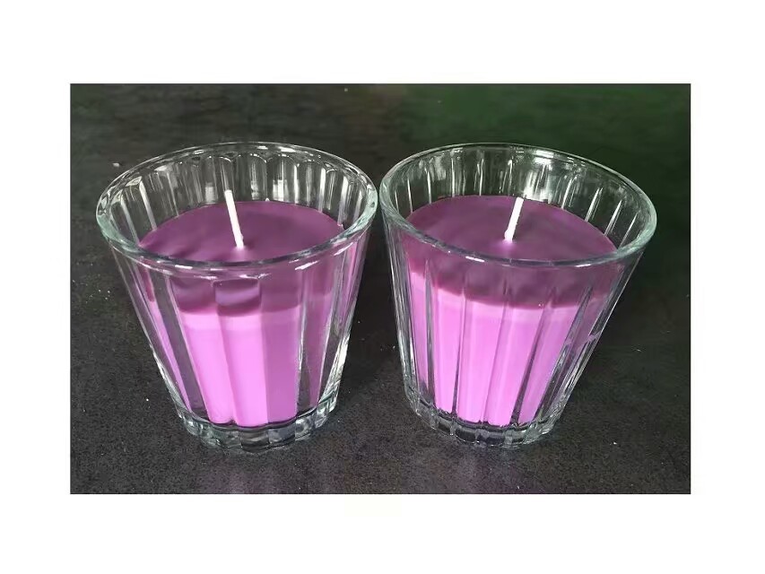Home scented glass candle with green and purple green apple and lavender fragrance