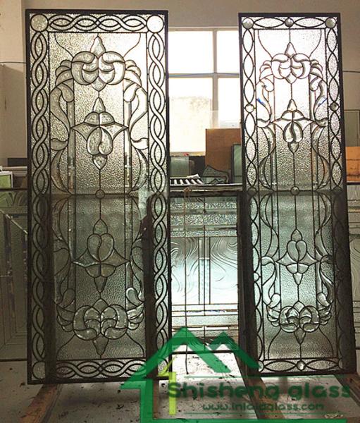 New designs of decorative beveled glass for wood doors with patina caming 80"*30