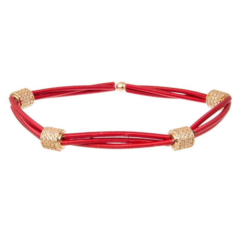 Vintage Gold Metal Red Stackable Beaded Elastic Bracelet For Spring Fashion