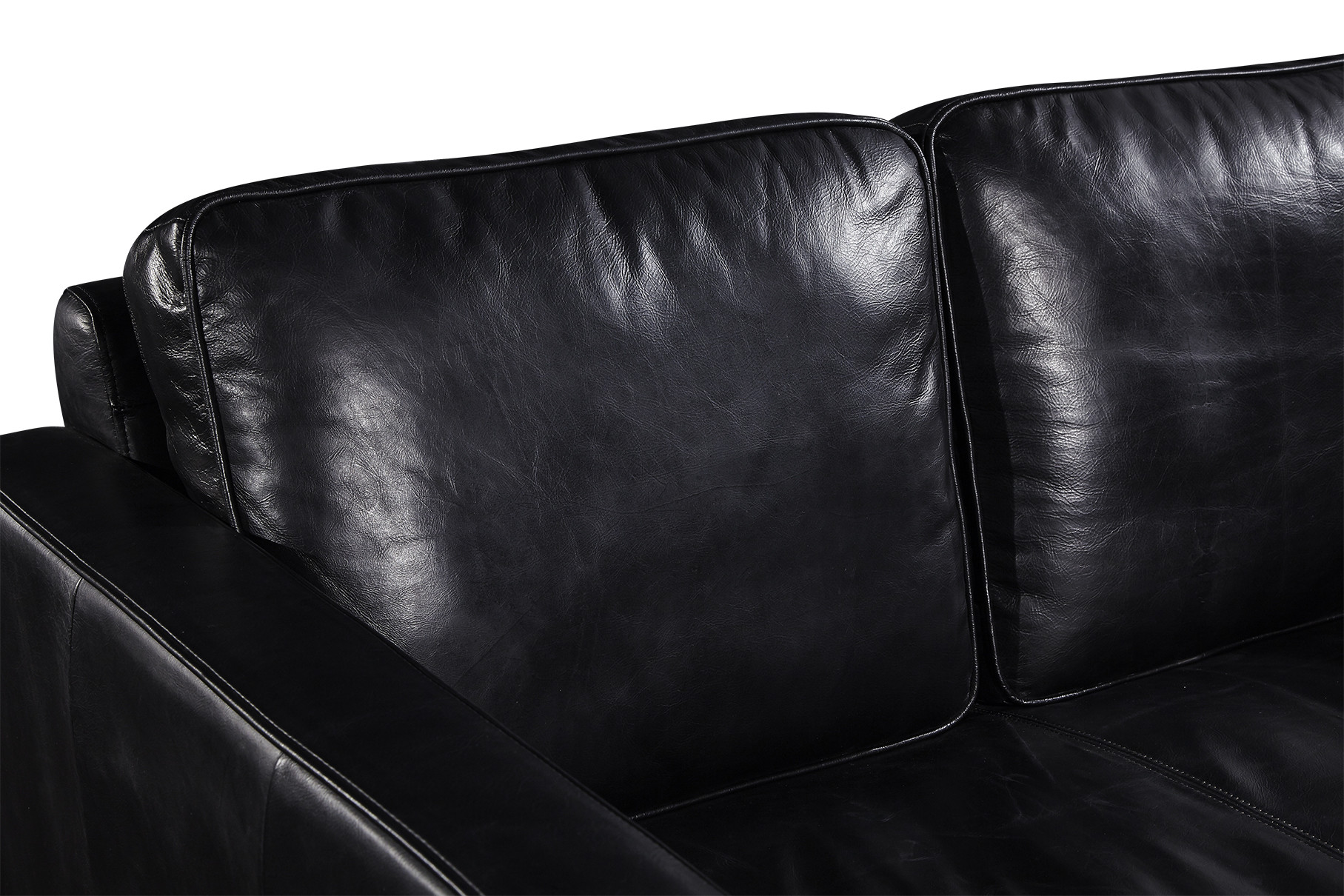 Simple Style 2 Seater Black Leather Sofa , Full Grain Leather Sofa For Apartment Living Room