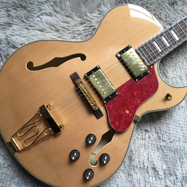 Custom Hollow Byrdland Wood Color Gold Hardware Archtop Electric Guitar