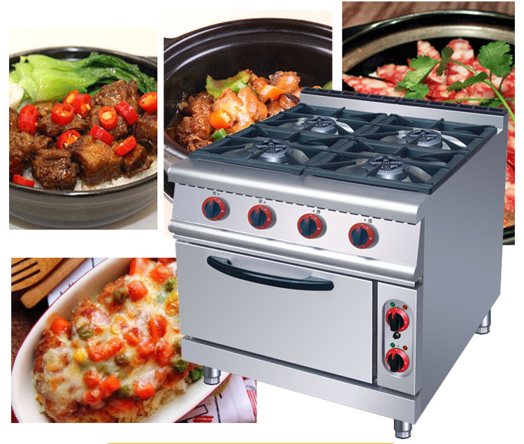 Electric Oven Commercial Gas Range 4 Burners for Restaurant Kitchen 143KG Capacity