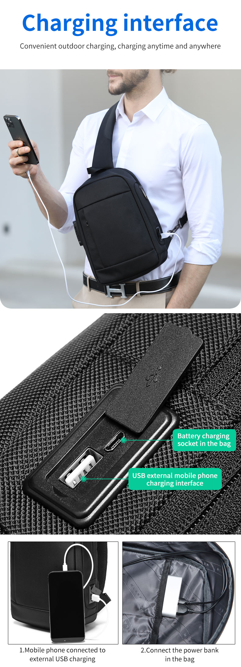 New custom logo Shoulder bag multifunctional waterproof anti theft chest bag men sling bag