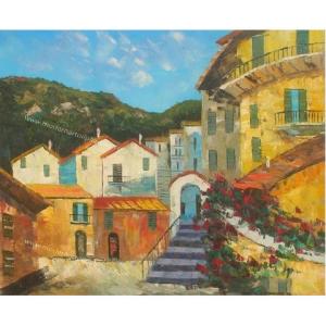 China Mediterranean Sea Garden Oil Painting on Canvas for Home Decor Europeanism Landscape Wall Art for Dining Room Decoration wholesale