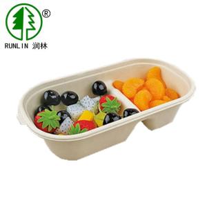 China Compostable Bagasse Biodegradable Food Trays 2 Compartments Fruit Salad Tray wholesale