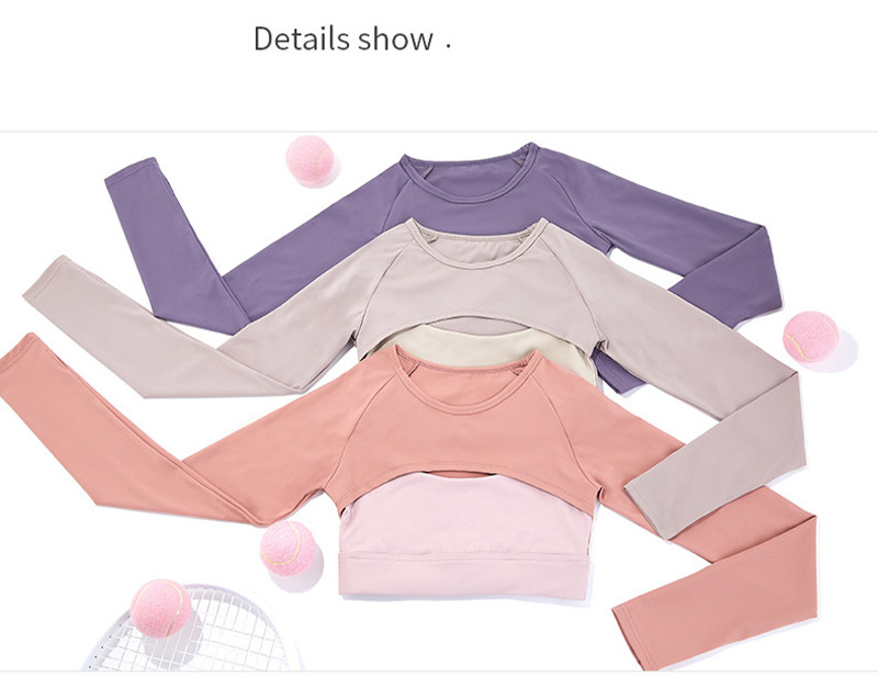 Two Piece Ladies Yoga Tops Long Sleeve Hollow Out Running Crop Top With Bra