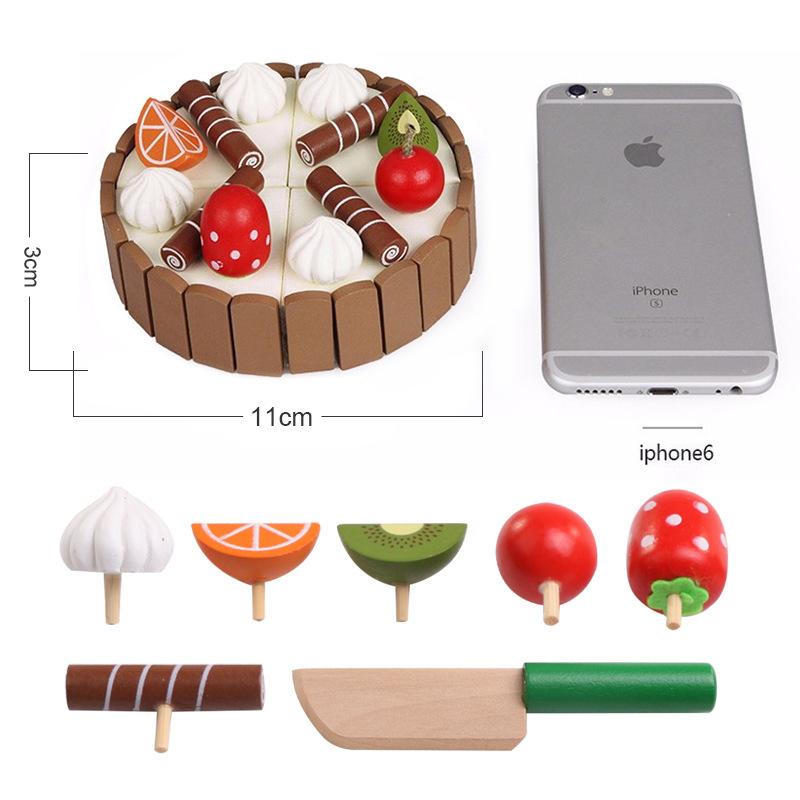 Solid Wood Kitchen Toy for Children Pretend Cutting Cake Play Food Kids Fruit Cooking