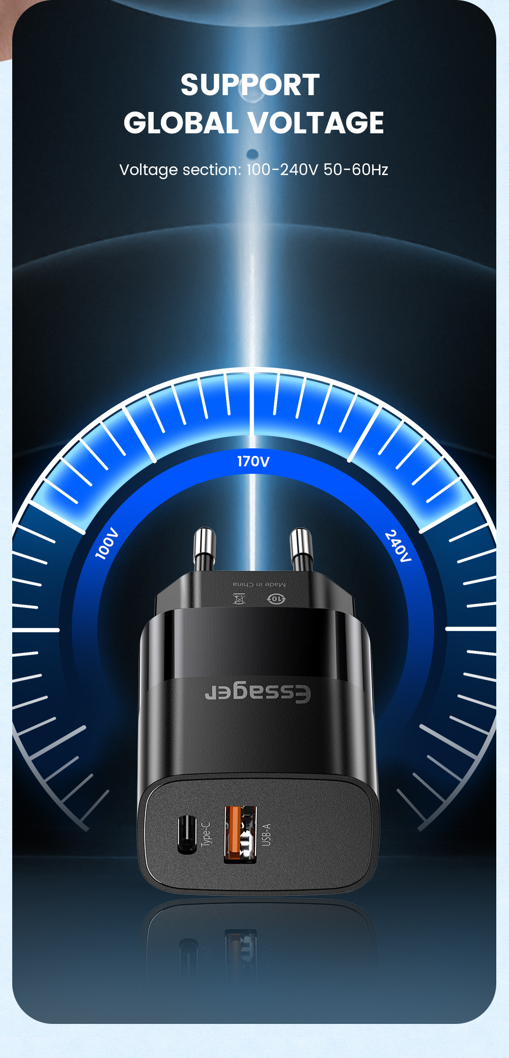 Essager 2021 PD+QC USB Charger 20W Type C Dual Ports USB Wall Charger(Stop Production)