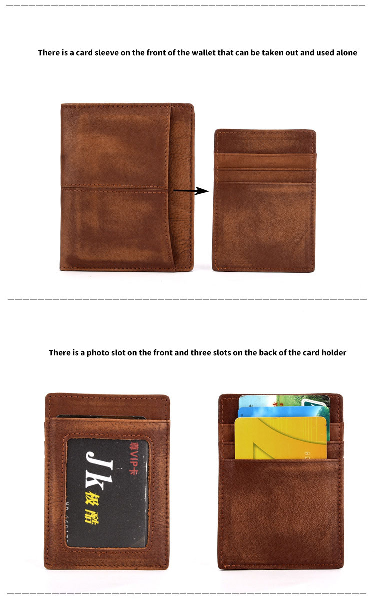 Short Wallet Rfid Genuine Crazy Horse Leather Wallet Leather Credit Card Holder for Men
