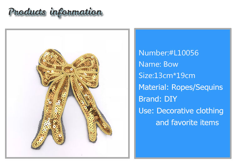 Golden Bow Large Iron On Patches , Ribbon Iron On Patches For Clothes Handmade