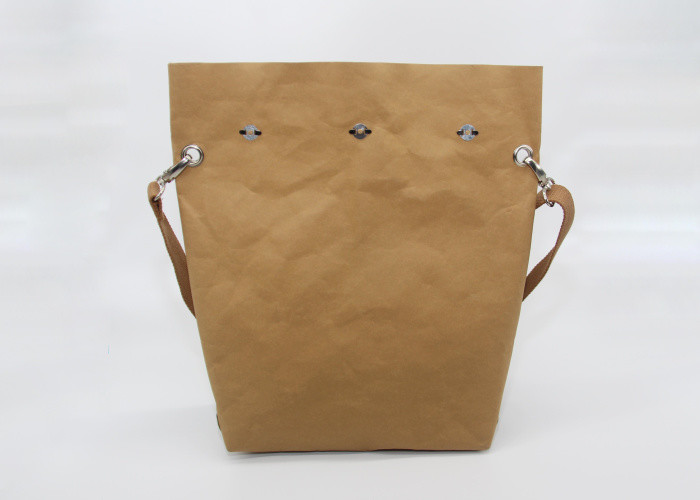 Custom Brown Kraft Paper Washable Shoulder Bag Casual Eco Friendly No Zipper For Men