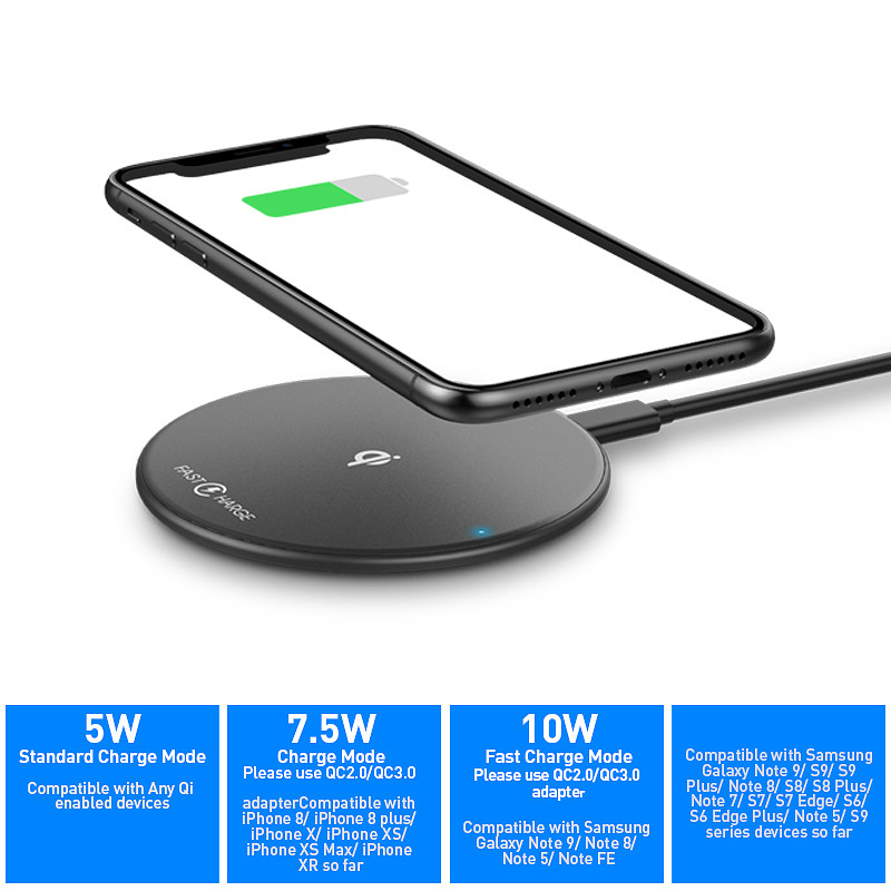 90g 10W 7.5W Fast Charge Power Pack Pocket , Qi Universal Wireless Charger (Qi ID 9808)