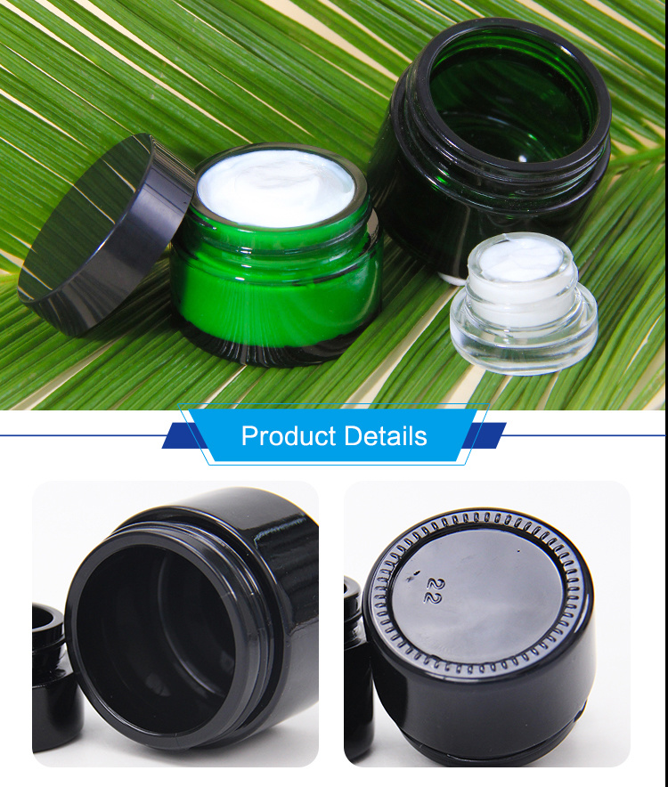 30g/1oz Amber Frosted Glass Jar Cosmetic Cream Bottle Lotion Jar with Black Plastic Lid and White Liner