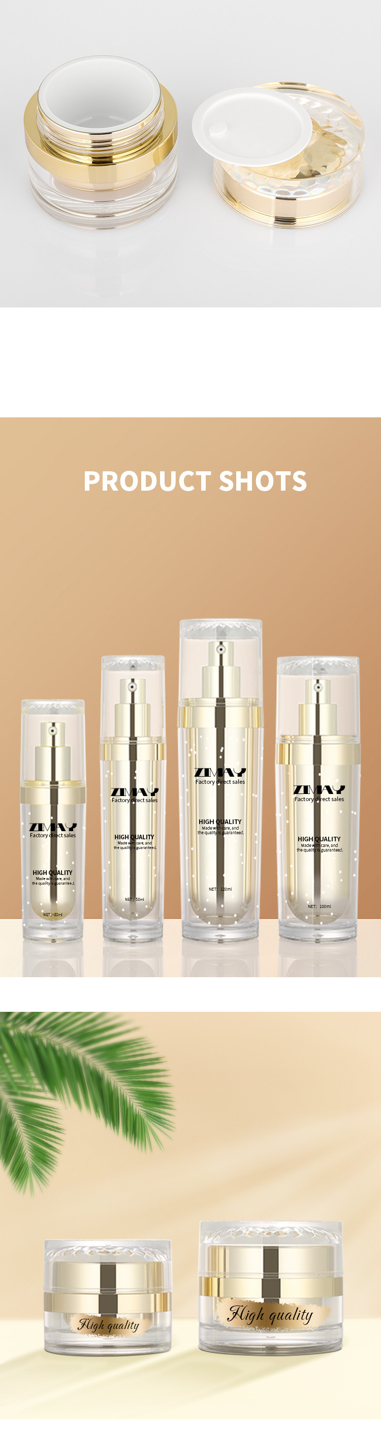 30ml 50ml 100ml 120ml plastic acrylic beauty makeup cosmetic lotion bottle 50g luxury cream containers skincare set