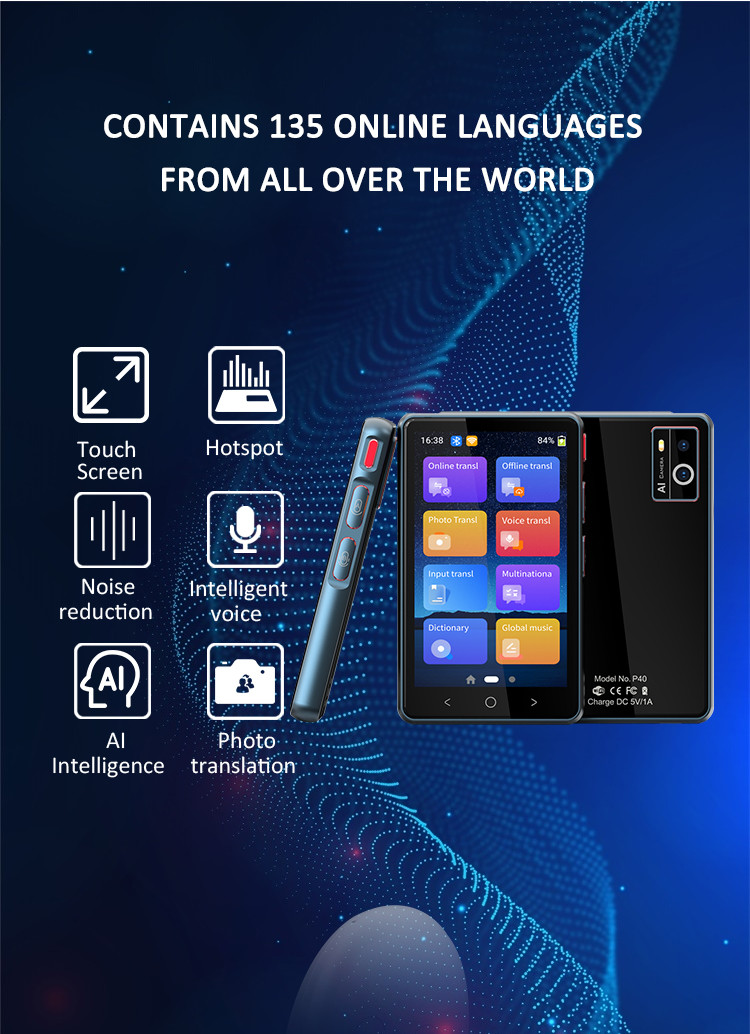 135 Language Real Time Instant Voice Translator Device 1300mA Rechargeable