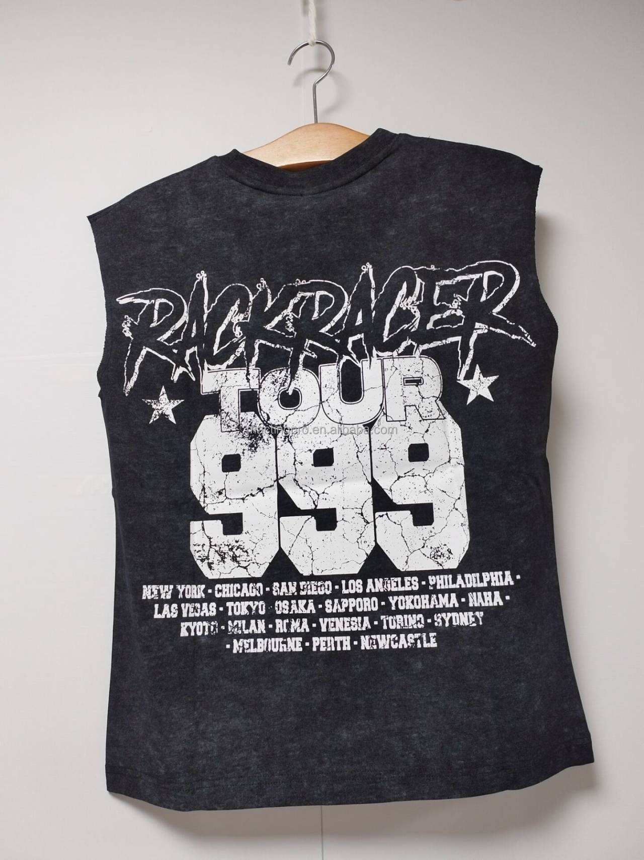 Terry Fabric Custom Hip Hop Oversized Cut Raw Hem Crop Tank Tops Cotton T-shirt for Men