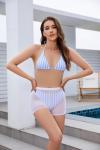 S-Xl Size Nylon Fabric Three Piece Swimwear For Swimming Black Strip Comfortable
