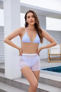 China S-Xl Size Nylon Fabric Three Piece Swimwear For Swimming Black Strip Comfortable In Stock Durable Fashion wholesale