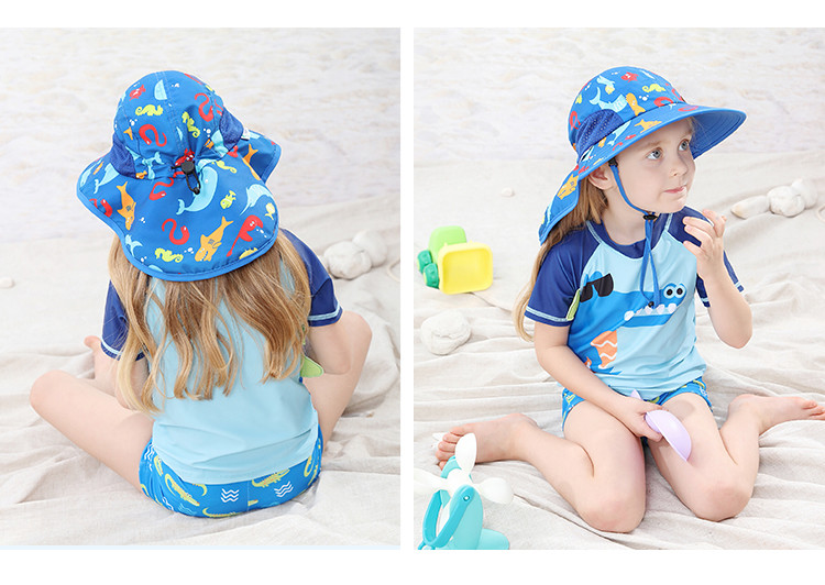 Wide Brim UPF 50+ Mesh Childrens Bucket Hats 55cm With Neck Flap OEM