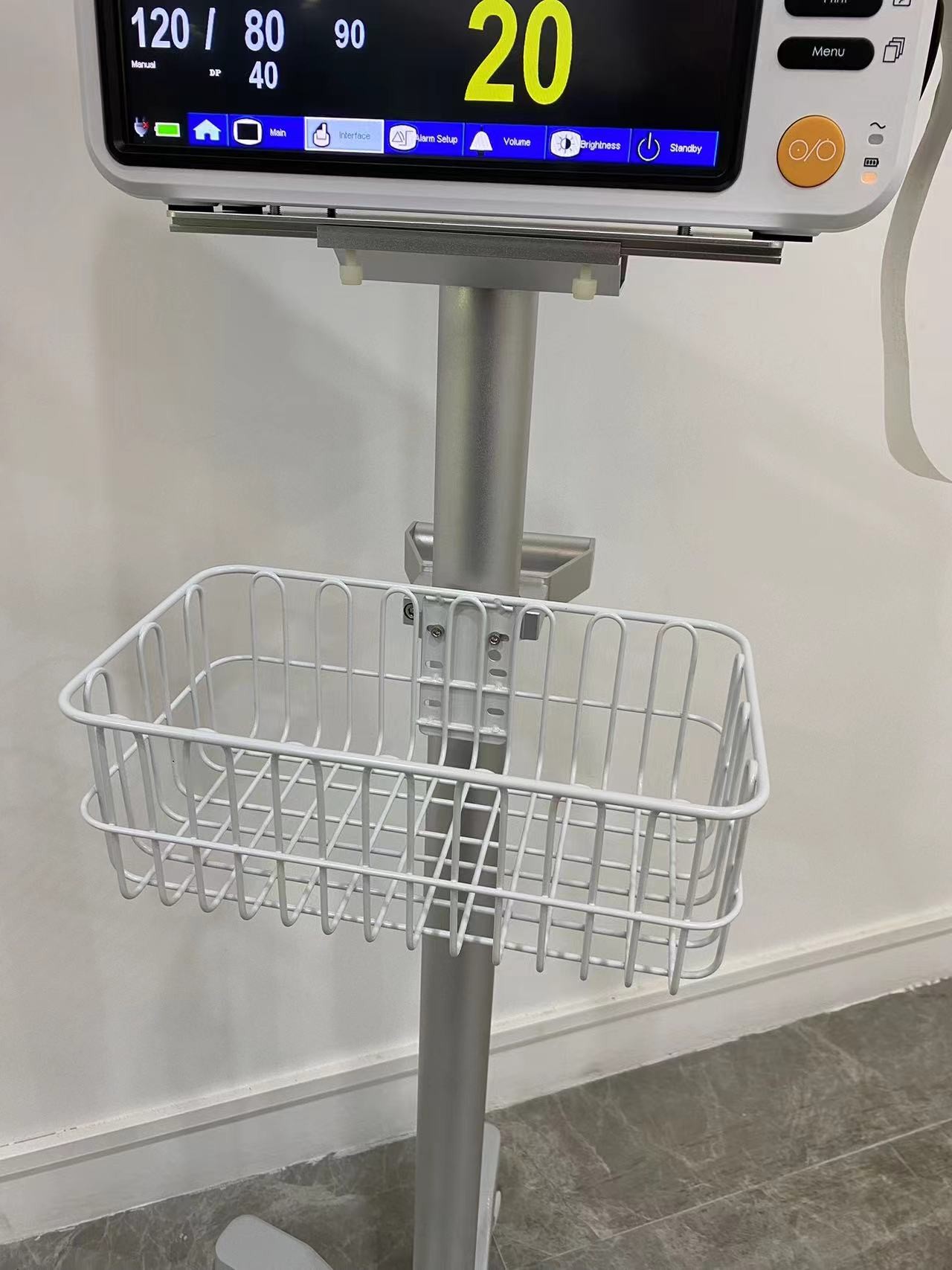 800-1020mm Cardiac Patient Monitor Trolley with 3 Inch Silent Wheels