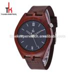 2017 Men Wood Watch Made Out Black Sandal Wood Handmade Leather Strap Digital