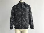 Black Mens Polyester Jacket Coated Printed With Detachable Hood TW58570