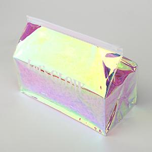 China White Zipper Transparent Makeup Cosmetic Holographic PVC Bag wholesale