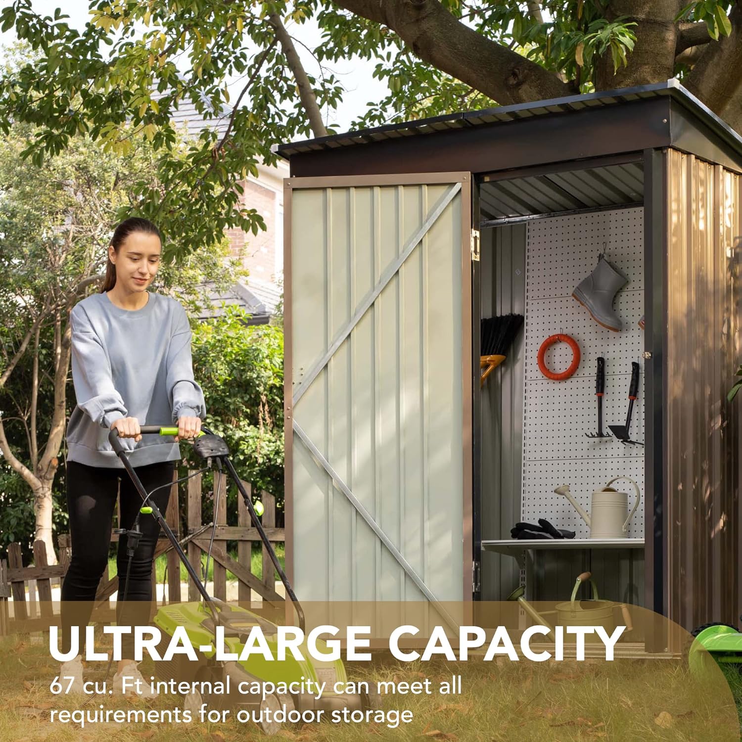 AJUNION Modern Design 5x3ft Metal Garden Shed Single Lockable Doors 61.2" Doors Height