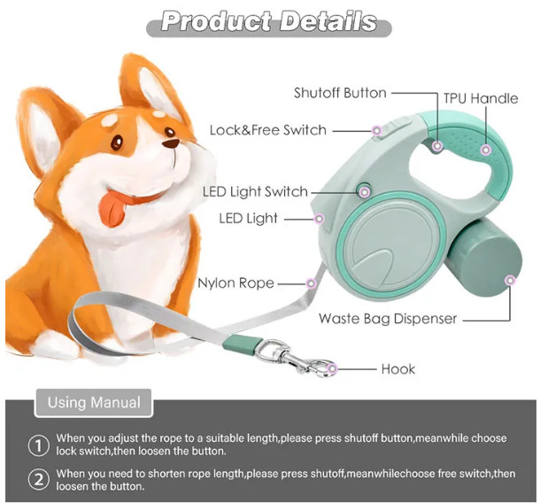 Automatic Extendable Pet Traction Rope Lead Heavy Duty Extendable Dog Lead