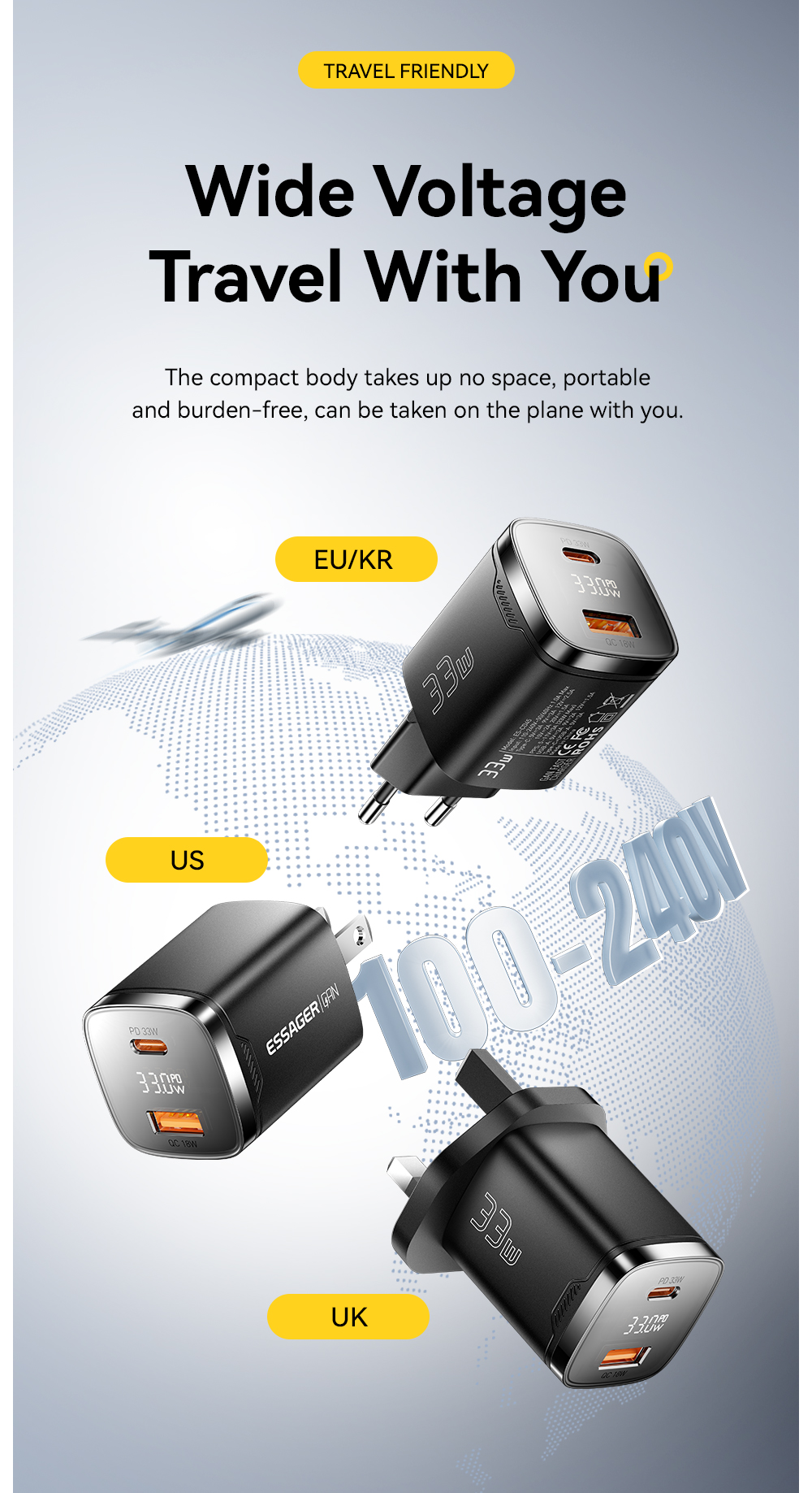 ESSAGER ES-CD45 Series 2 Ports 33W USB-A Wall Charger USB C Fast Charger