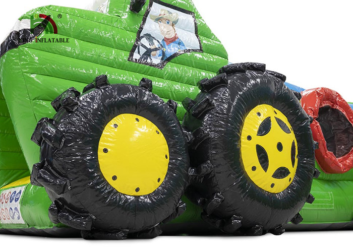 Logo Printing Green 6.5m Tractor Inflatable Obstacle Course For Party
