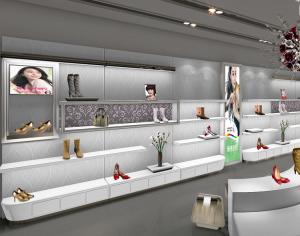 China Lady'S Wall Mounted Shoe Display Unit Shoe Rack For Showroom Knocked Down Design wholesale