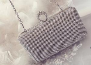 China Stunning Silver Mesh Clutch Purse Metal Rhinestone And Ring Closure wholesale