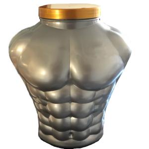 China Empty Muscle Shape Protein Powder Storage Tub 5L Plastic Supplement Bottles wholesale