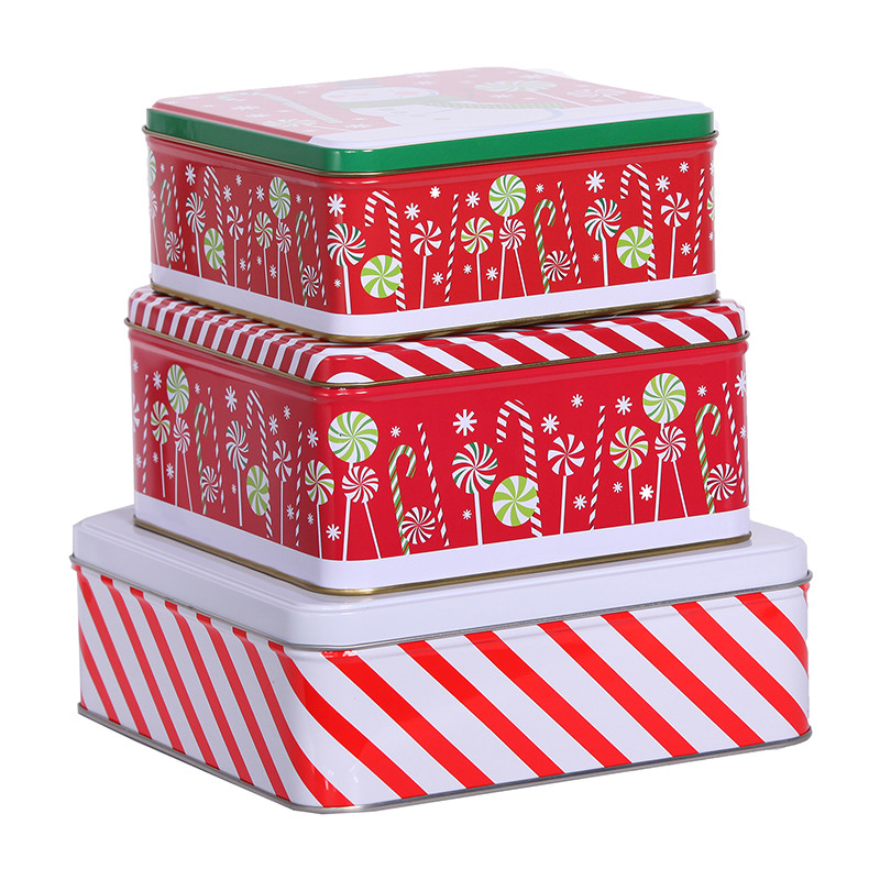 Custom Square Cookie Tins Holiday Metal Tin Container with PVC Clear Window Vintage Tin Boxes with Lids