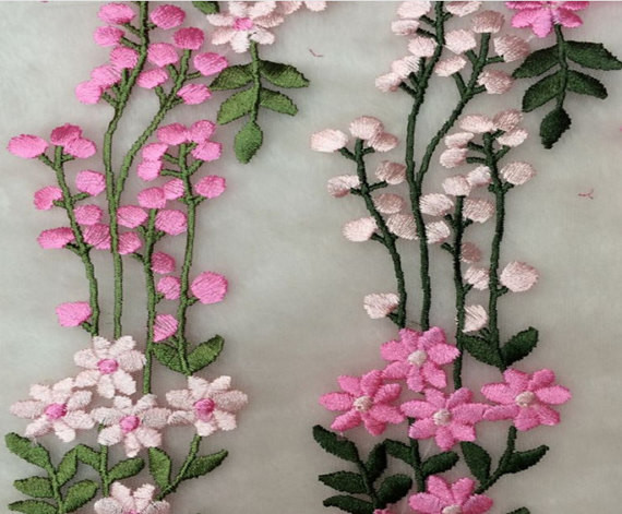 Romantic 3D Flower Embroidered Tulle Lace Fabric , Embroidered Net Fabric Cloth