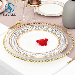 China Wedding Round Fruit Salad Gold Plated Dish Glass Beaded wholesale