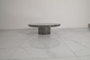 China Brushed Stainless Steel Round Coffee Table With Natural Marble Top wholesale