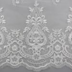 3D Eyelash Polyester Yarn On Nylon Mesh Corded Embroidery Lace Fabric For Bridal