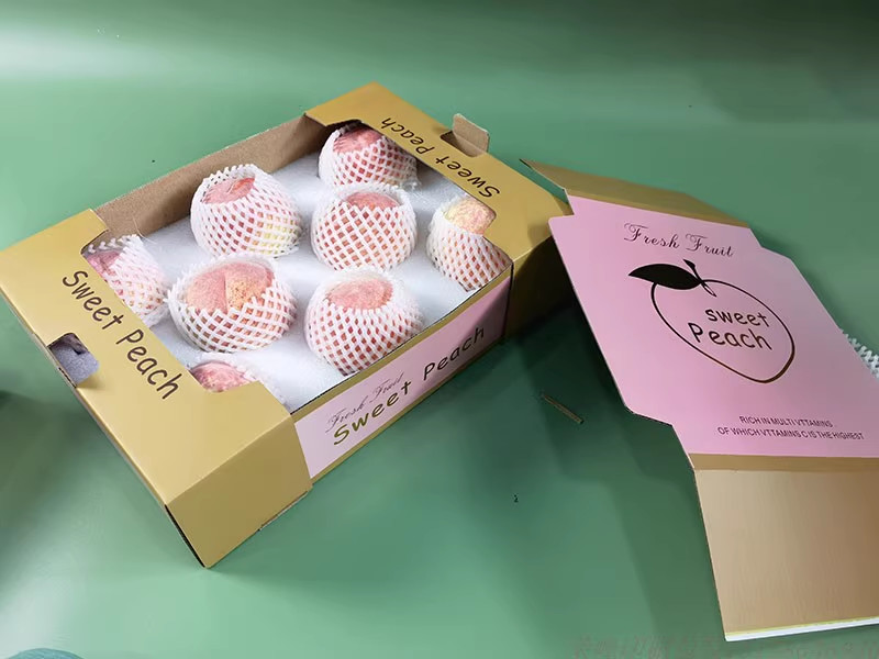 Peach Cardboard Fruit Tray Gift Pack Foldable With Foam Cardboard Insert