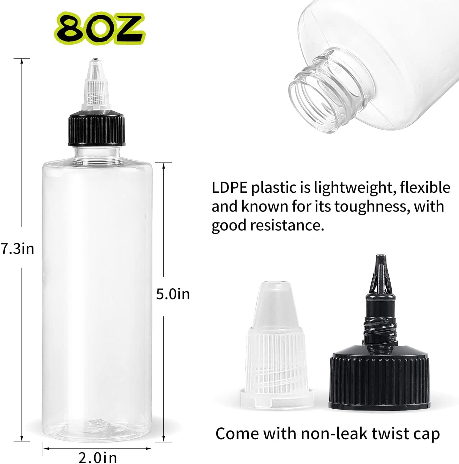 8oz Plastic Squeezing Bottles, Clear Oil Dispenser Dropper Bottle Applicator With Twist Top Cap