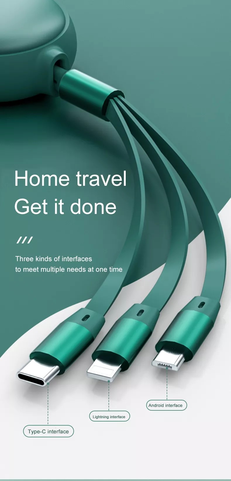 Retractable 3 In 1 Micro USB Cable , 120cm Type C Data Cables ODM