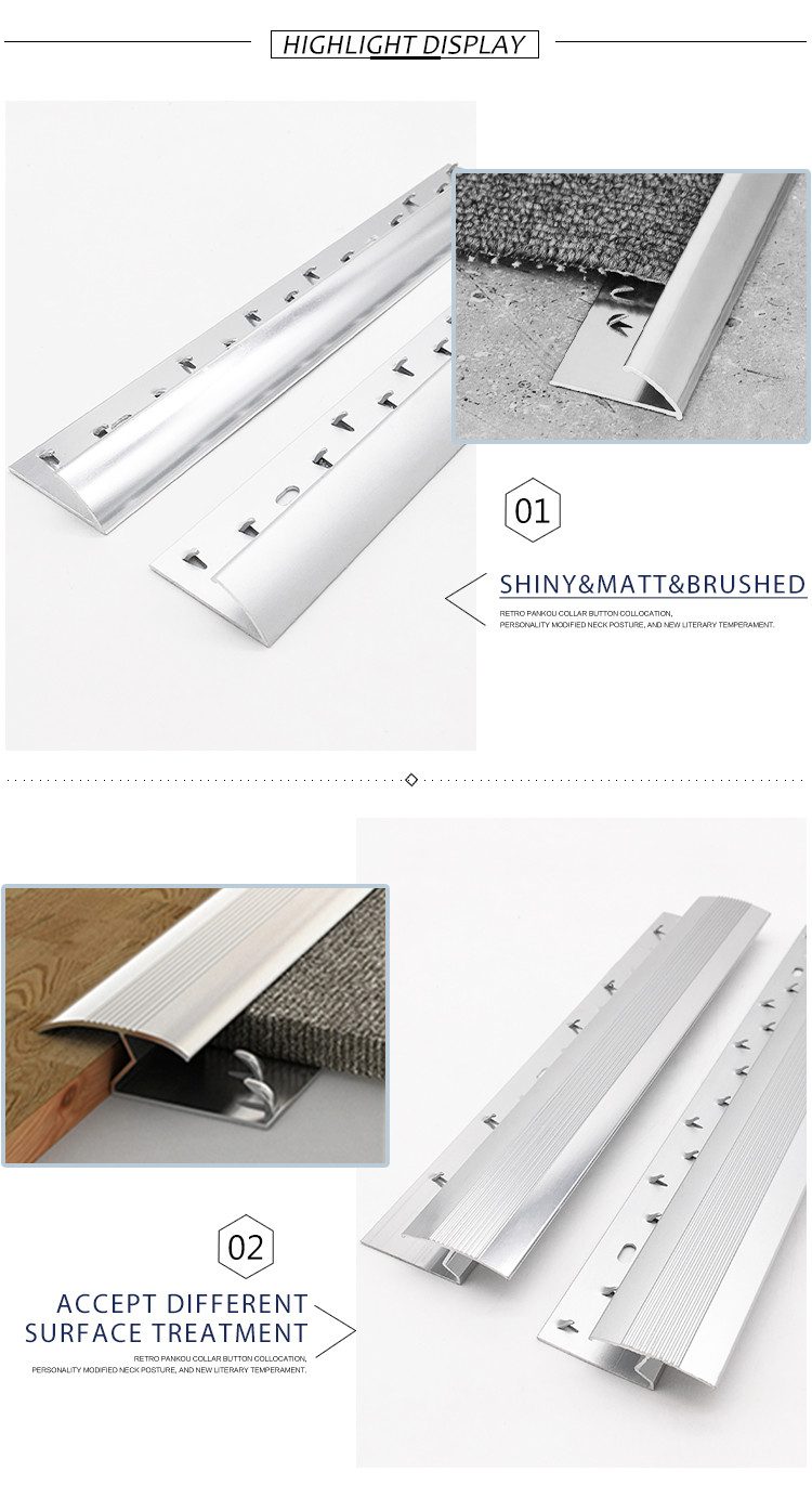 Polished Aluminium Transition Strip Multifunction 38mm Width 6063 T5