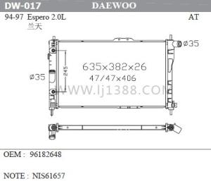 China Espero 2.0l'94-97 DAEWOO Car Radiator Auto Engine Parts 12 Months Warranty wholesale