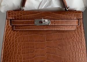China Square Crocodile Skin Bag , Yellowish Brown Crocodile Skin Handbag wholesale