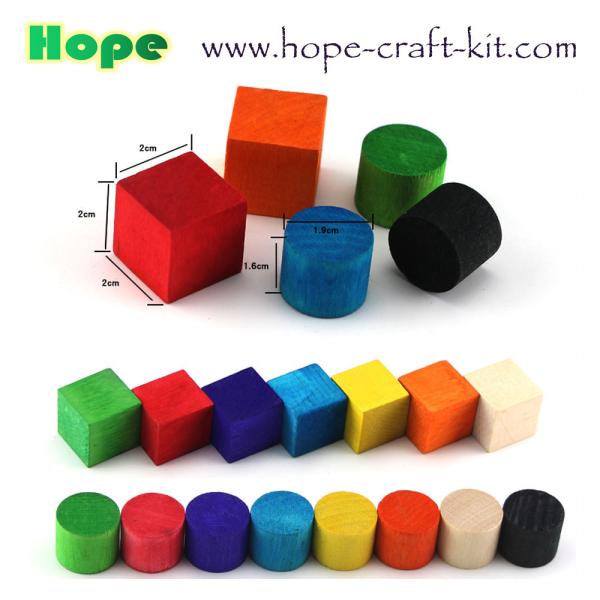 Natural color multi-colored wooden suare cubes blocks for children DIY craft