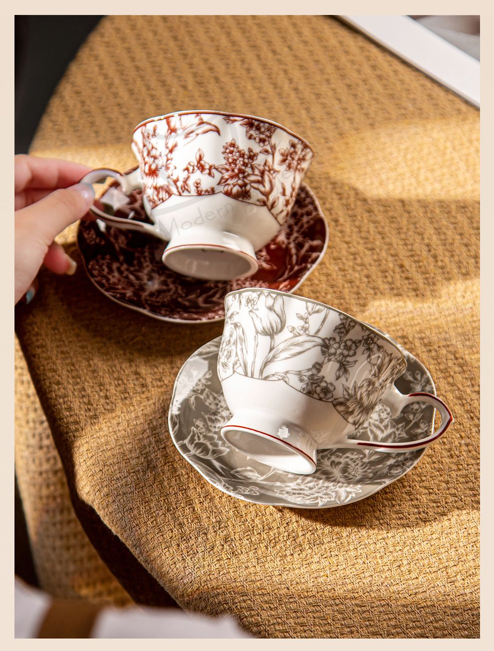 Luxury Party Elegant Red Porcelain Ceramic Coffee Cup With Saucer 6.7oz