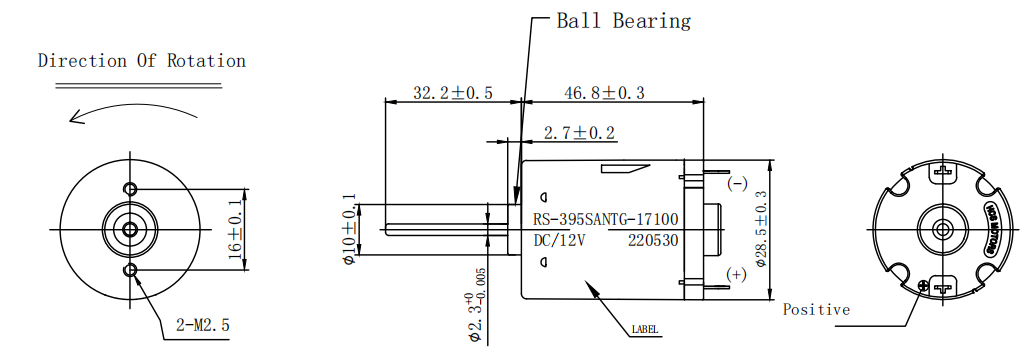RS-395 12 Volt Permanent Magnet Motor High Torque Motor Telescopic Linear Actuator Dimension