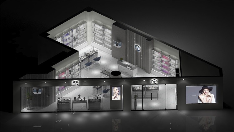 3D Design ODM Jewelry Shop Furniture Showroom Jewellery Vitrine Powder Coated